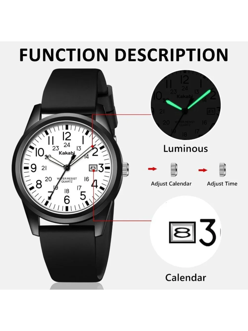 Men's Black Comfortable Silicone Strap Unisex Military Sport Analog Casual Watch